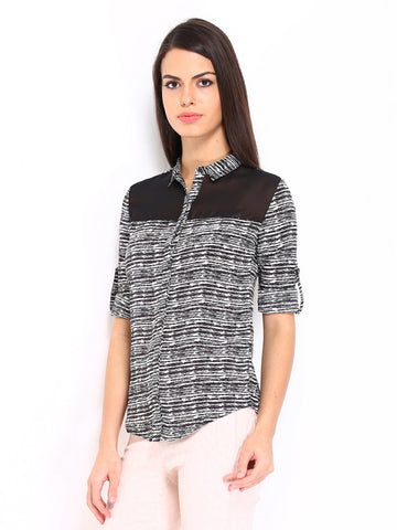 DressBerry Women Black &amp; Off-White Printed Shirt