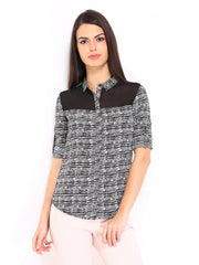 DressBerry Women Black &amp; Off-White Printed Shirt