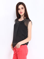 DressBerry Women Black Polka Dot Print Top