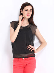 DressBerry Women Black Polka Dot Print Top