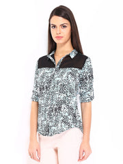 DressBerry Women Blue &amp; Black Printed Shirt