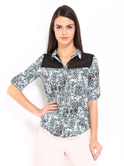 DressBerry Women Blue &amp; Black Printed Shirt