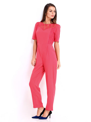 DressBerry Women Coral Pink 70s Berry Jumpsuit