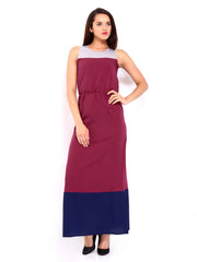 DressBerry Burgundy Panelled Color Block Maxi Berry Dress