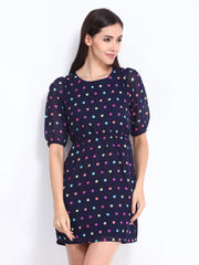DressBerry Navy Printed Column Berry Dress