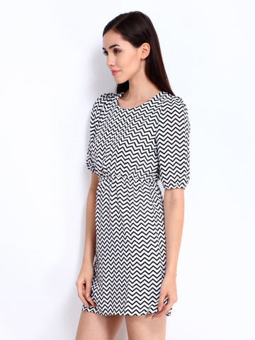 DressBerry Black &amp; White Printed Column Berry Dress