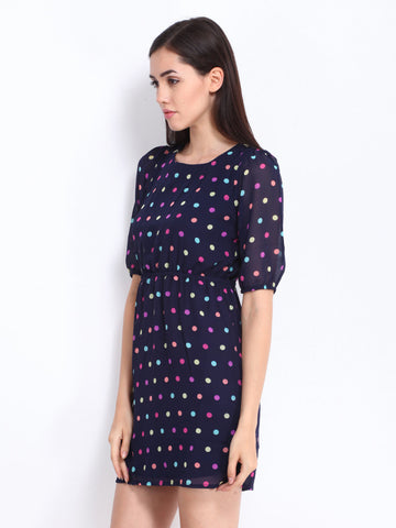 DressBerry Navy Printed Column Berry Dress