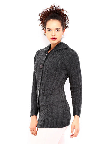DressBerry Women Grey Hooded Sweater