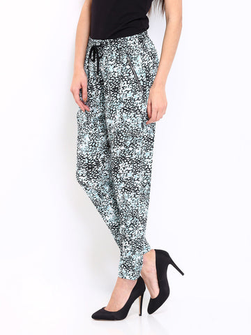 DressBerry Women Blue and Black Printed Trousers
