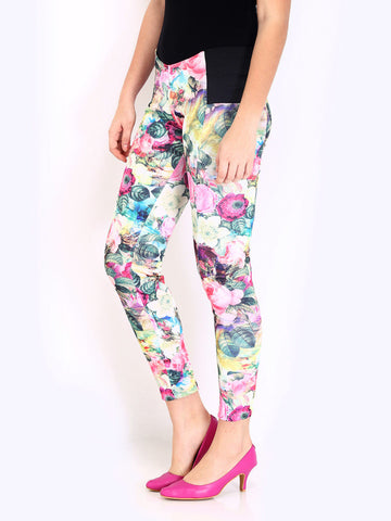 DressBerry Women Multi-Coloured Floral Print Treggings