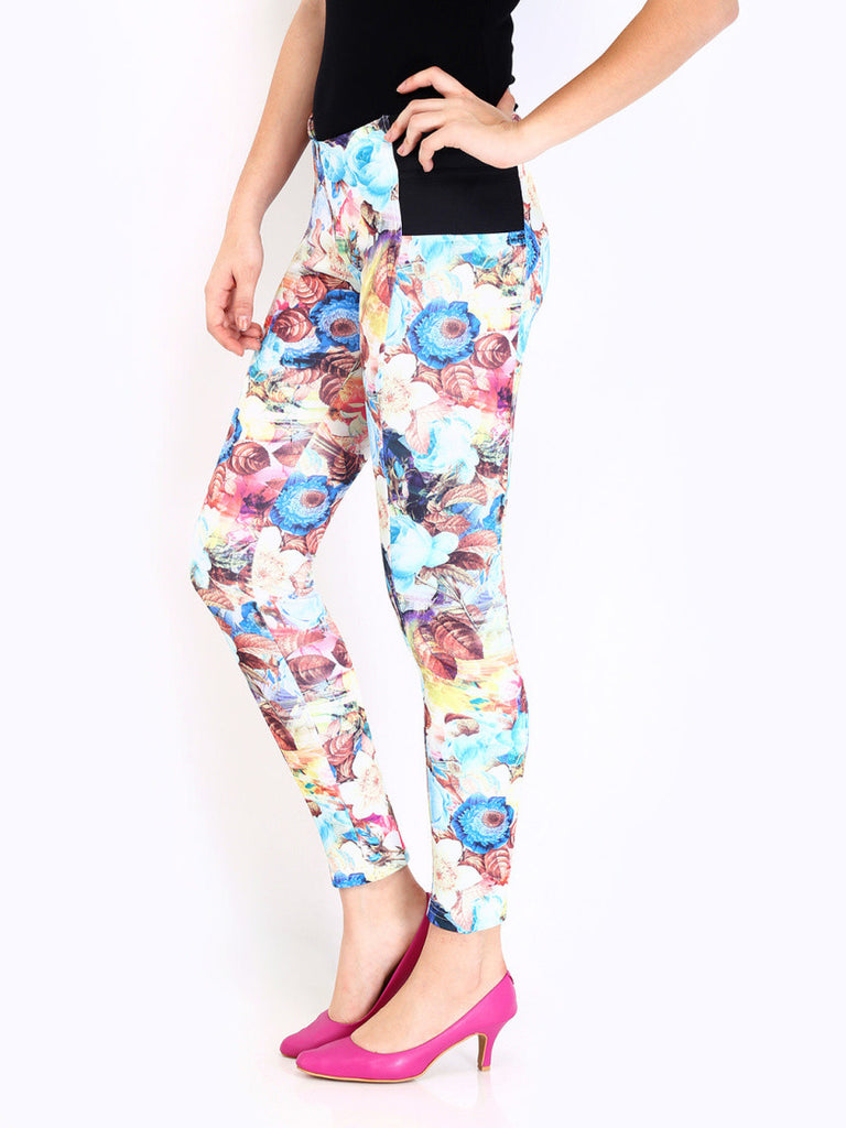 DressBerry Women Multi-Coloured Floral Print Treggings