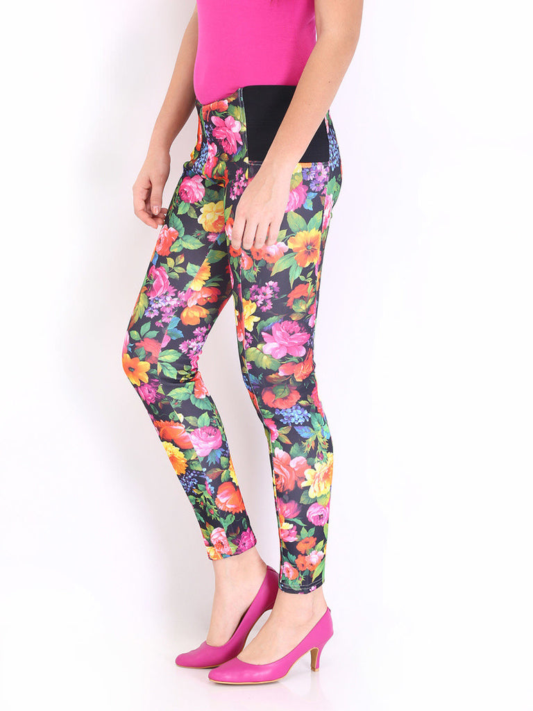 DressBerry Women Multi-Coloured Floral Print Treggings