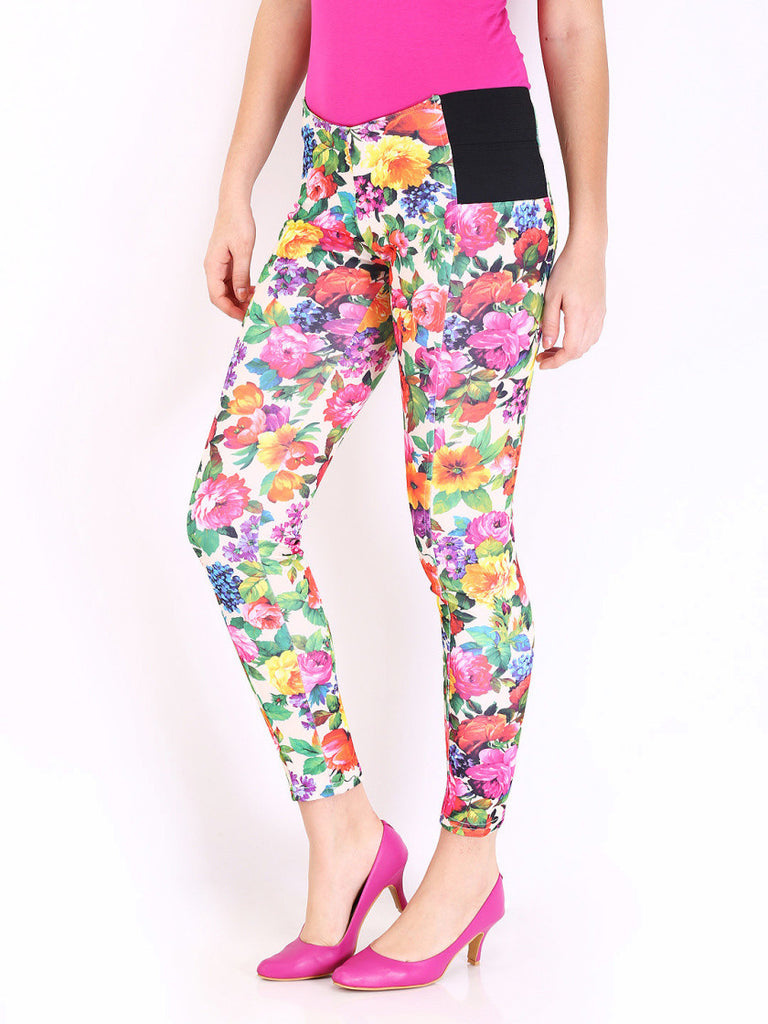 DressBerry Women Multi-Coloured Floral Print Treggings