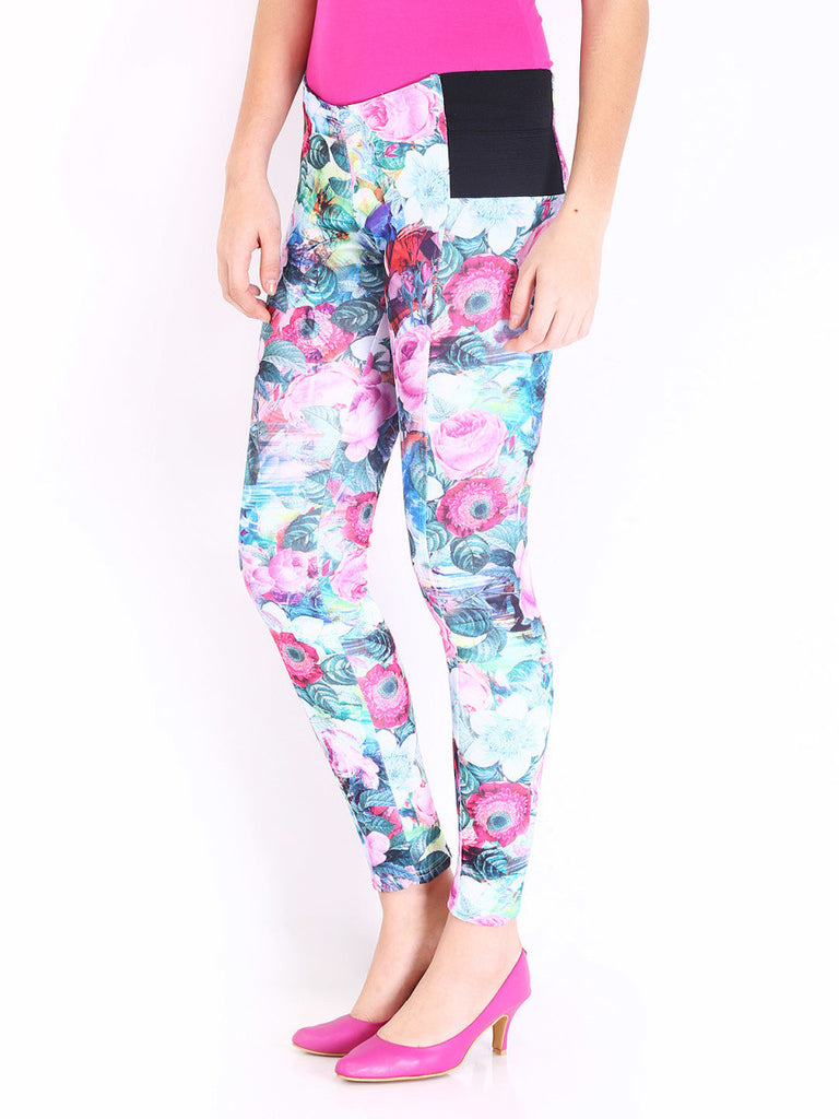 DressBerry Women Multi-Coloured Floral Print Treggings