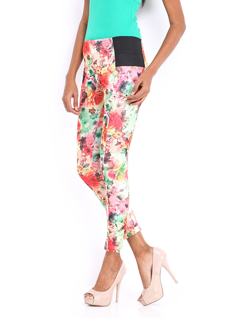 DressBerry Women Multicoloured Floral Print Jeggings