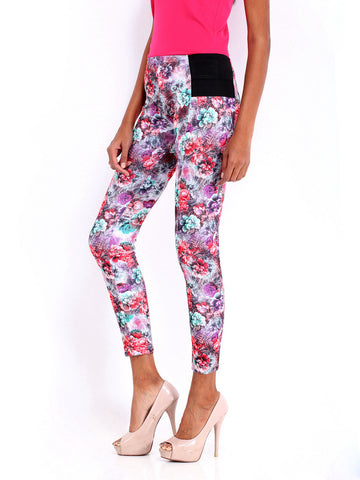 DressBerry Women Multicoloured Floral Print Jeggings