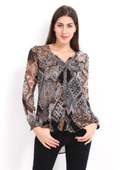 DressBerry Women Multicoloured Printed Sheer Casual Shirt