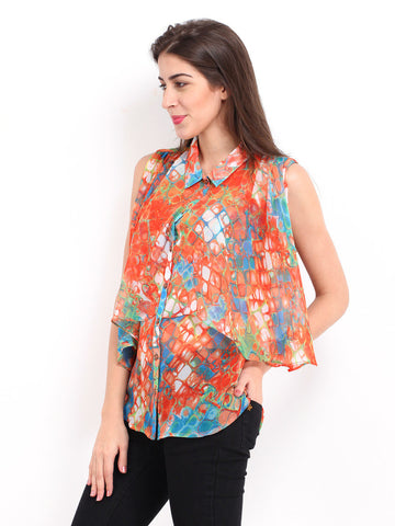 DressBerry Women Multicoloured Sheer Layered Shirt