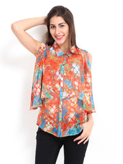 DressBerry Women Multicoloured Sheer Layered Shirt