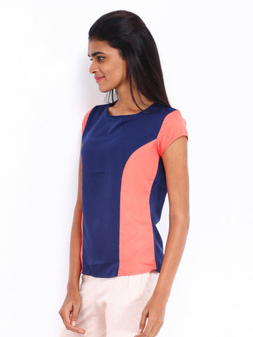 DressBerry Women Navy and Coral Pink Top