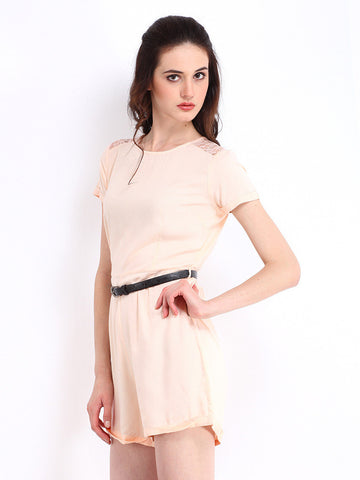 DressBerry Women Peach Coloured Lace Romper Berry Playsuit