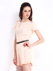 DressBerry Women Peach Coloured Lace Romper Berry Playsuit