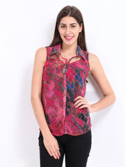 DressBerry Women Pink Printed Sheer Shirt