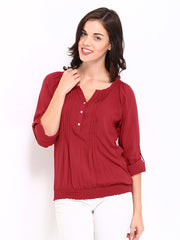 DressBerry Women Red Peasant Top