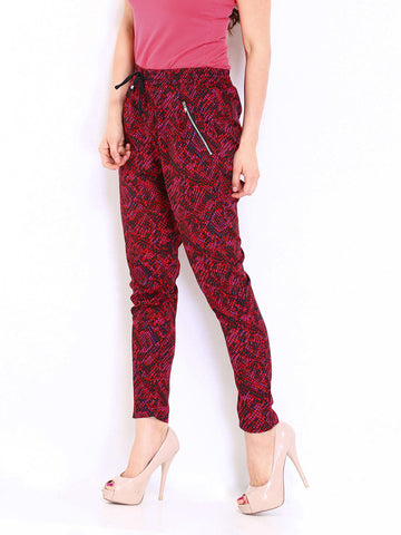 DressBerry Women Red and Black Printed Trousers