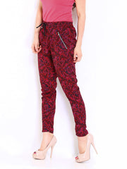 DressBerry Women Red and Black Printed Trousers