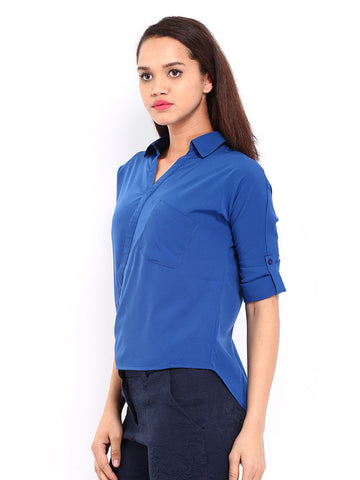 DressBerry Women Blue Cross Placket Shirt