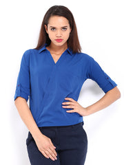 DressBerry Women Blue Cross Placket Shirt