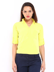 DressBerry Women Yellow Cross Placket Shirt