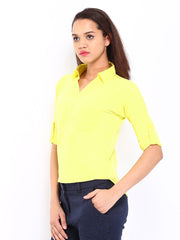 DressBerry Women Yellow Cross Placket Shirt