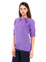DressBerry Women Purple Mesh Shoulder Top