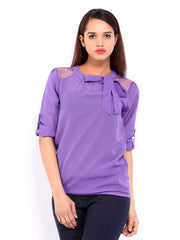 DressBerry Women Purple Mesh Shoulder Top