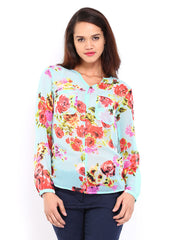 DressBerry Women Light Blue Boho Floral Print Tunic