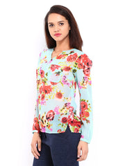 DressBerry Women Light Blue Boho Floral Print Tunic