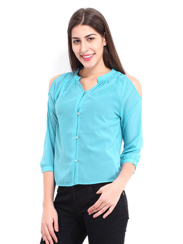 DressBerry Women Blue Cold Shoulder Top