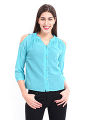 DressBerry Women Blue Cold Shoulder Top