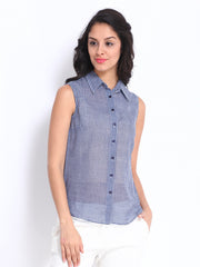 DressBerry Women White &amp; Blue Checked Shirt