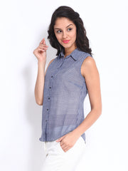 DressBerry Women White &amp; Blue Checked Shirt