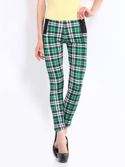 DressBerry Women White &amp; Green Checked Treggings