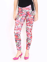 DressBerry Women White &amp; Red Floral Print Treggings