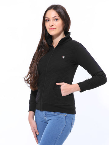 Duke Women Black Quilted Sweatshirt