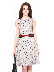 Eavan Grey Polka Dot Print A-line Dress