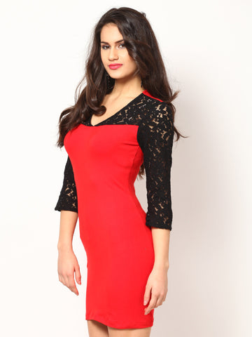 Eavan Red &amp; Black Bodycon Dress