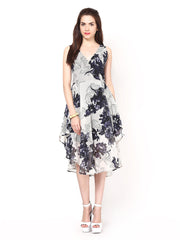 Eavan Off White Printed Fit &amp; Flare Dress