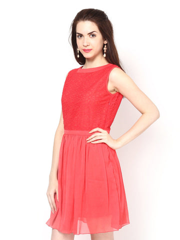 Eavan Coral Pink Fit &amp; Flare Dress