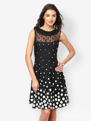 Eavan Black Polka Dot Printed Fit &amp; Flare Dress